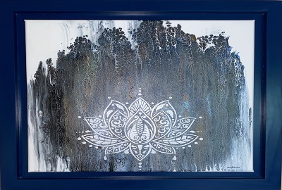 'Deluge', acrylic on gallery wrapped canvas, in custom made frame 25” x 25” - $115.00
